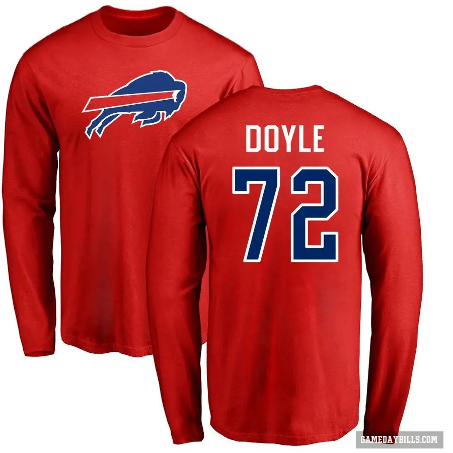 Men's ＃72 Tommy Doyle Buffalo Bills Red Logo Long Sleeve T-Shirt