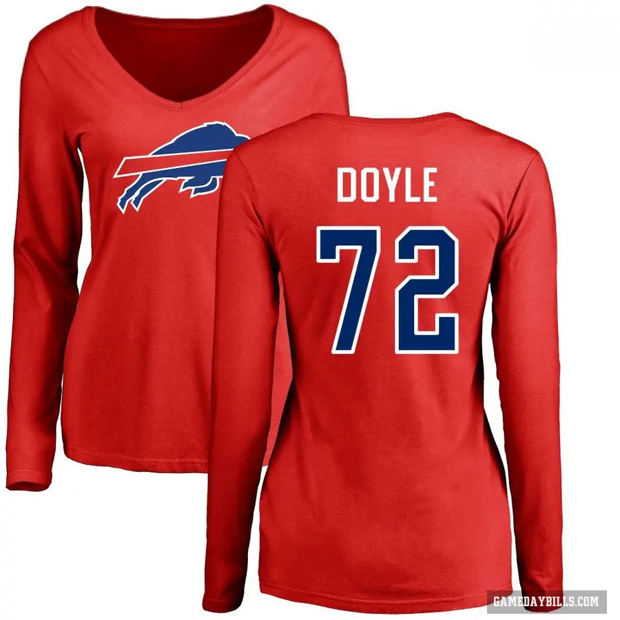 Women's ＃72 Tommy Doyle Buffalo Bills Red Logo Slim Fit Long Sleeve T-Shirt